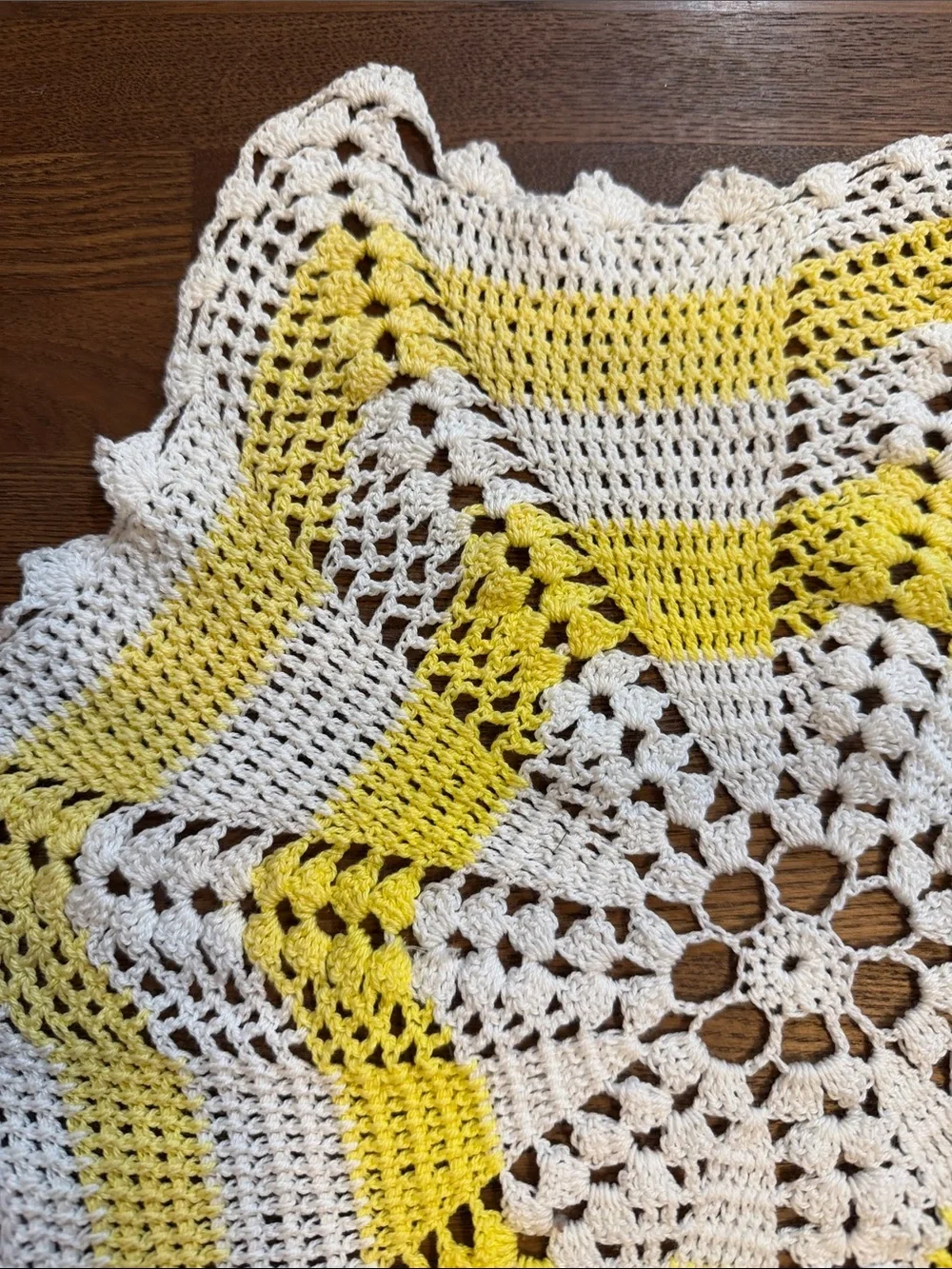 Source Unknown Yellow and White Crochet Star Doily